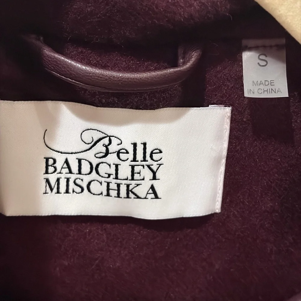 Badgley Mischka Burgundy Coat with Leather Accents NWT - Picture 7 of 13